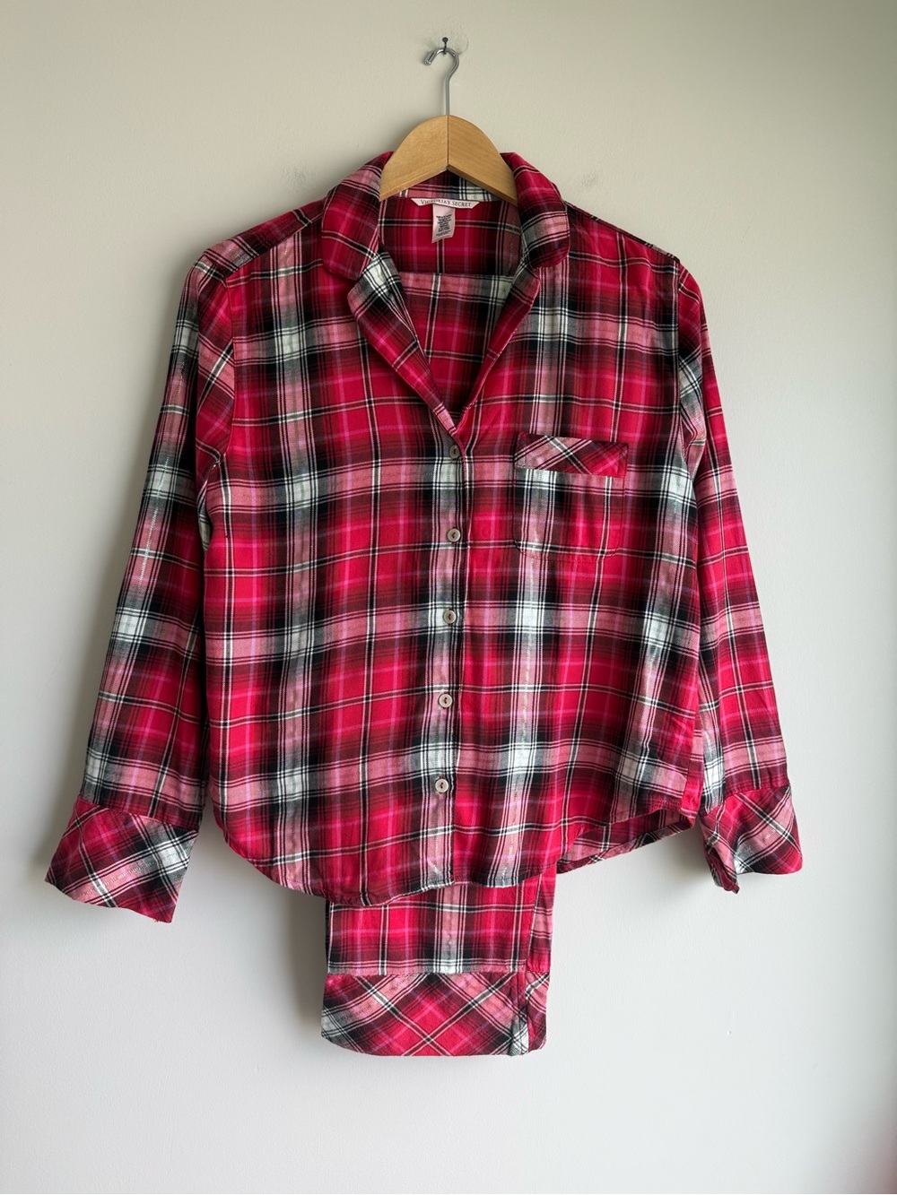 Victoria’s Secret Plaid Pajama Set XS Red Pink Button Up Pants - Picture 1 of 10